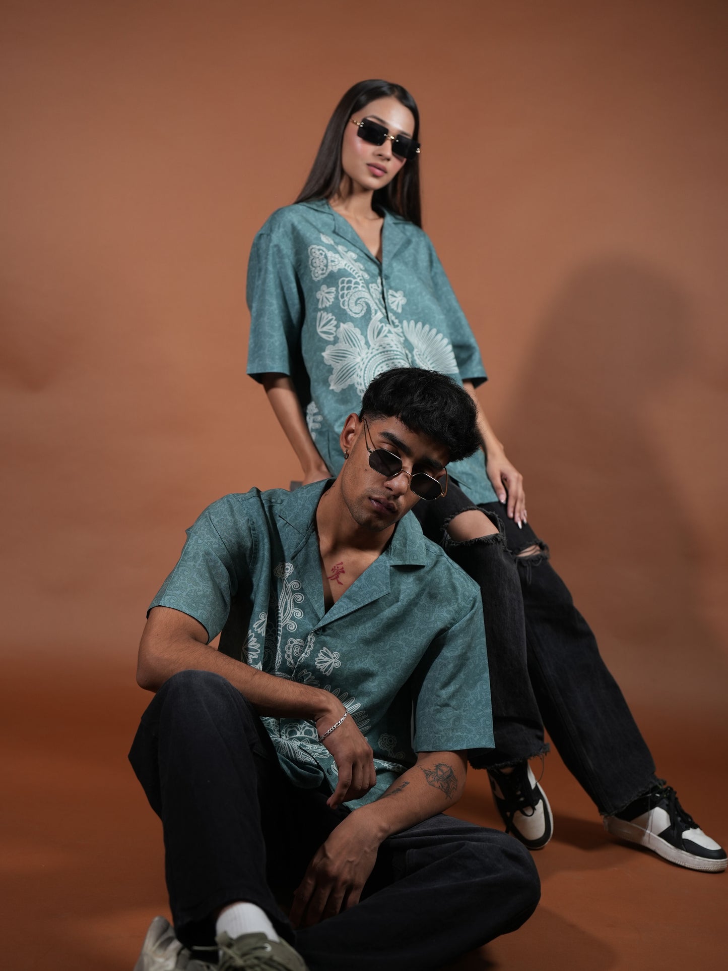 SEA GREEN MOSAIC RELAXED FIT SHIRT