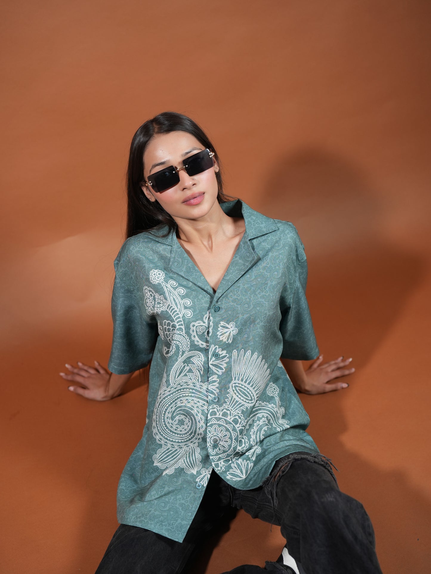 SEA GREEN MOSAIC RELAXED FIT SHIRT