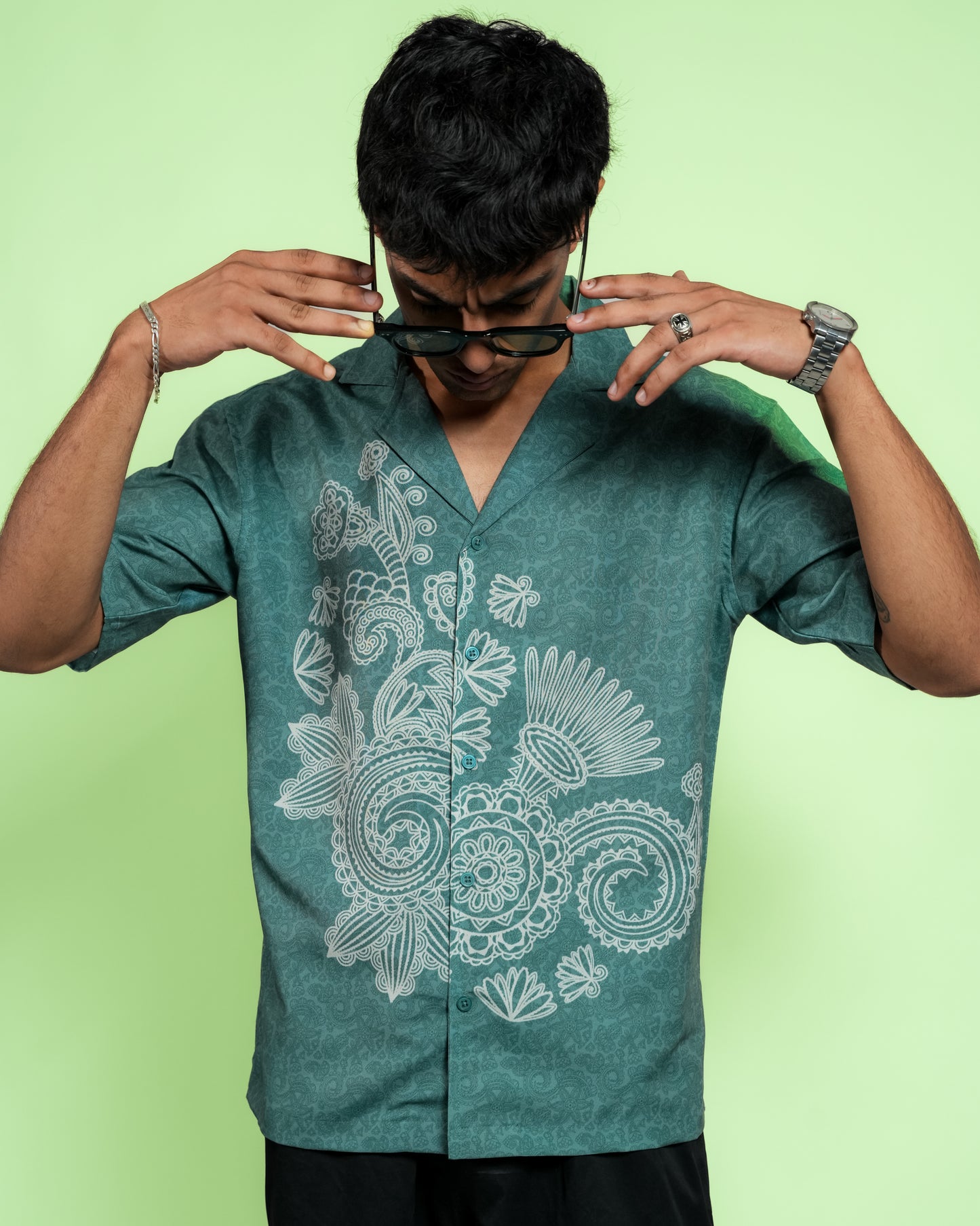 SEA GREEN MOSAIC RELAXED FIT SHIRT