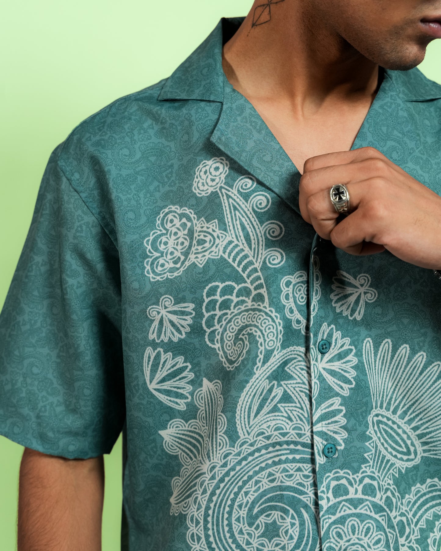 SEA GREEN MOSAIC RELAXED FIT SHIRT