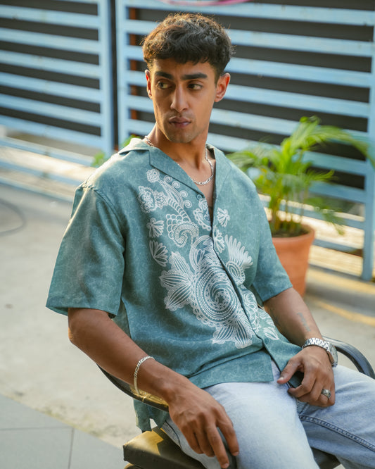 SEA GREEN MOSAIC RELAXED FIT SHIRT